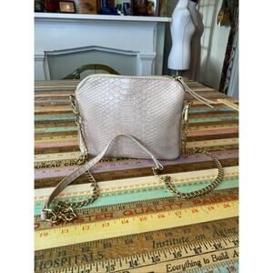 Madison West Small Pink Zip Up Leather Shoulder Chain Bag Gold Hardware